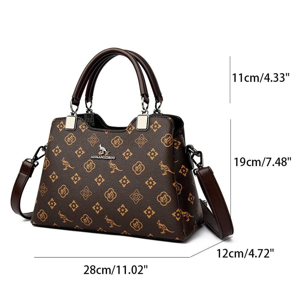 Women Handbag Large Multi-Compartment Leather Handbag for Moms High Quality Luxury Print Design Anti-Theft Back Pocket - EUFASHIONBAGS