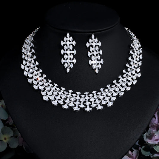 Super Shiny White Cubic Zirconia Big Chunky Party Wedding Necklace Bridal Jewelry Sets Costume Accessories - EUFASHIONBAGS