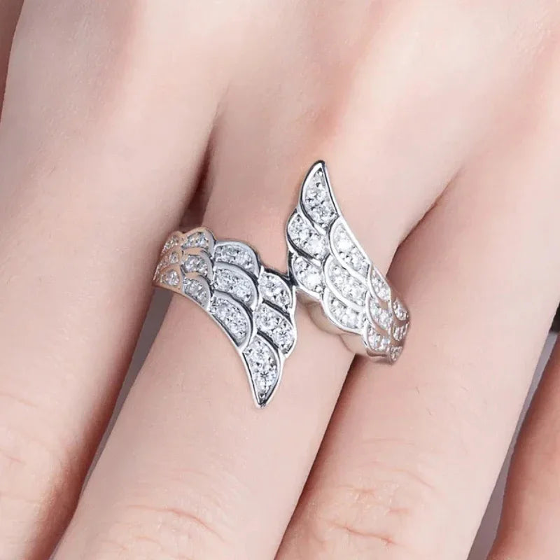 Romantic Wings Design Women Rings Bling Cubic Zirconia Luxury Trendy Wedding Accessories for Cocktail Party Jewelry - EUFASHIONBAGS