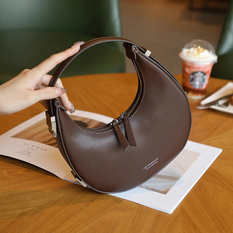 Genuine Leather Women's Bags New Fashion Half Moon Designer Luxury Shoulder Bag High Quality Cowhide Female Handbags