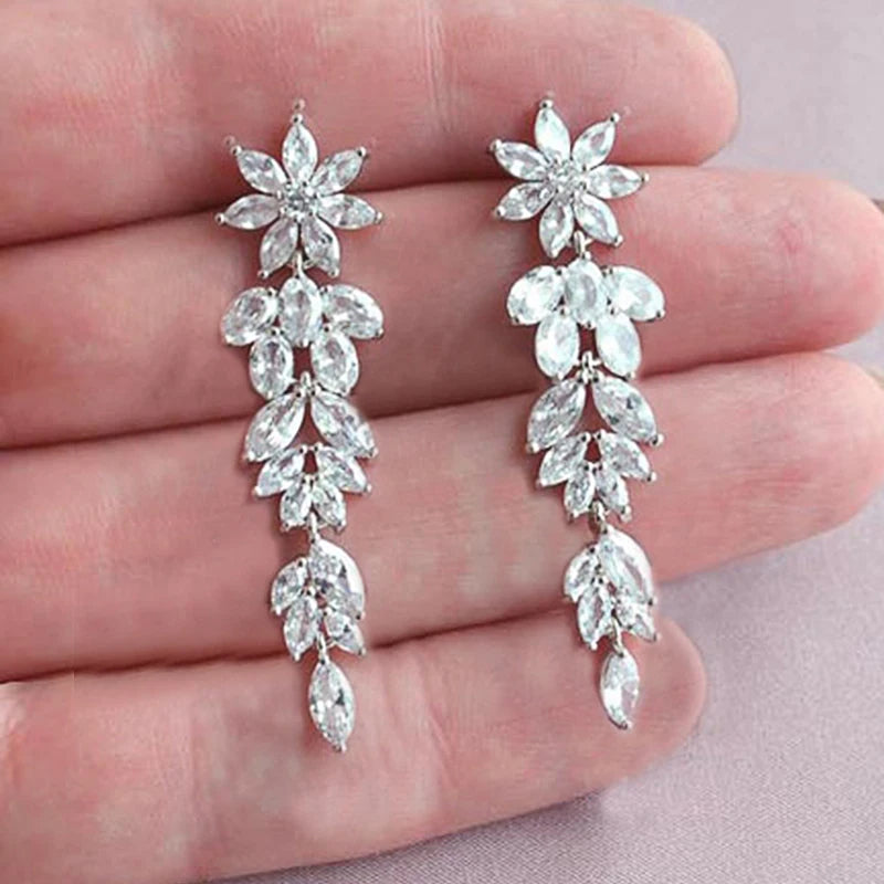 Crystal Long Hanging Earrings for Women Luxury Cubic Zircon Bridal Wedding Earrings Temperament Female Jewelry - EUFASHIONBAGS