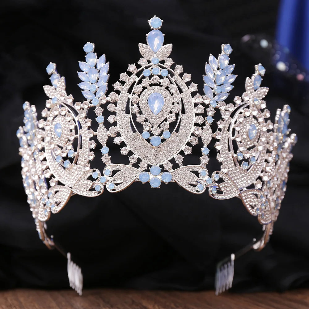 Luxury Big Crown Rhinestone Crystal Tiaras With Combs for Bride Diadem Princess Wedding Crowns Pageant Hair Jewelry Accessories - EUFASHIONBAGS