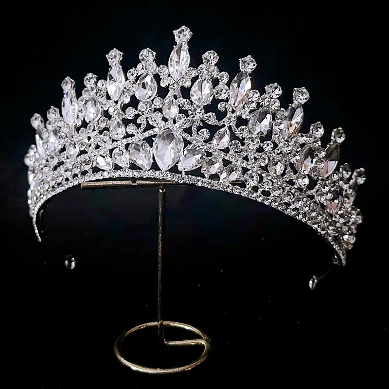 Silver Color Crystal Bridal Crown Royal Queen Tiara Rhinestone Pageant Prom Bride Diadem Princess Wedding Crown Hair Accessories - EUFASHIONBAGS