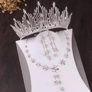 Silver Color Crystal Bridal Jewelry Sets Tiaras Crown Earrings Choker Necklace Set bj43 - www.eufashionbags.com