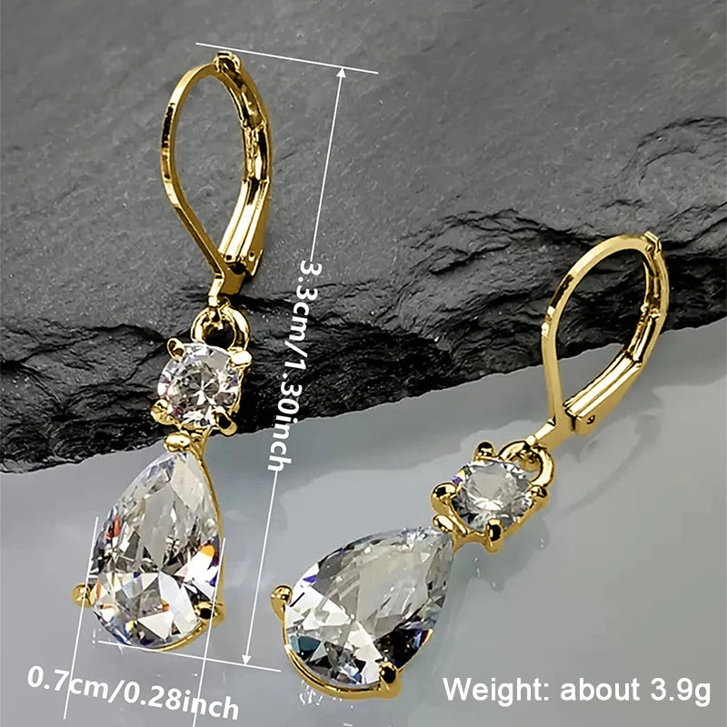 Waterdrop CZ Dangle Earrings for Women White/Pink/Red Gorgeous Female Earrings Wedding Party Trend Jewelry - EUFASHIONBAGS