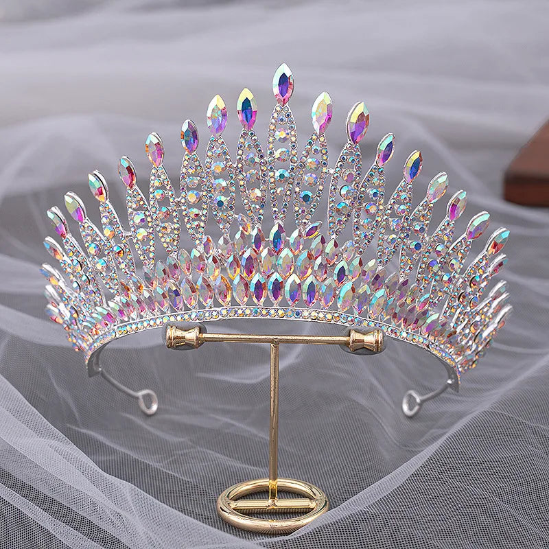 Quality Pageant Pink Bridal Crown Headdress Royal Queen Large Water Drop Crystal Tiaras Diadem Wedding Hair Jewelry Accessories - EUFASHIONBAGS