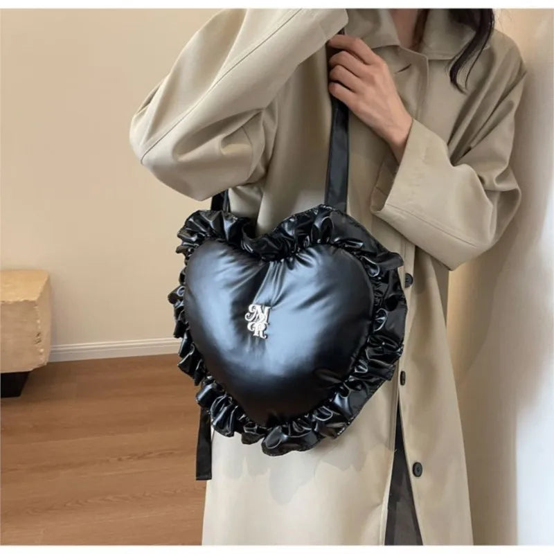 Sweet Cool Heart Silver Y2k Bag Women High Street Pu Leather Soft Chic Handbag Purse Retro Casual Bolso Mujer - EUFASHIONBAGS