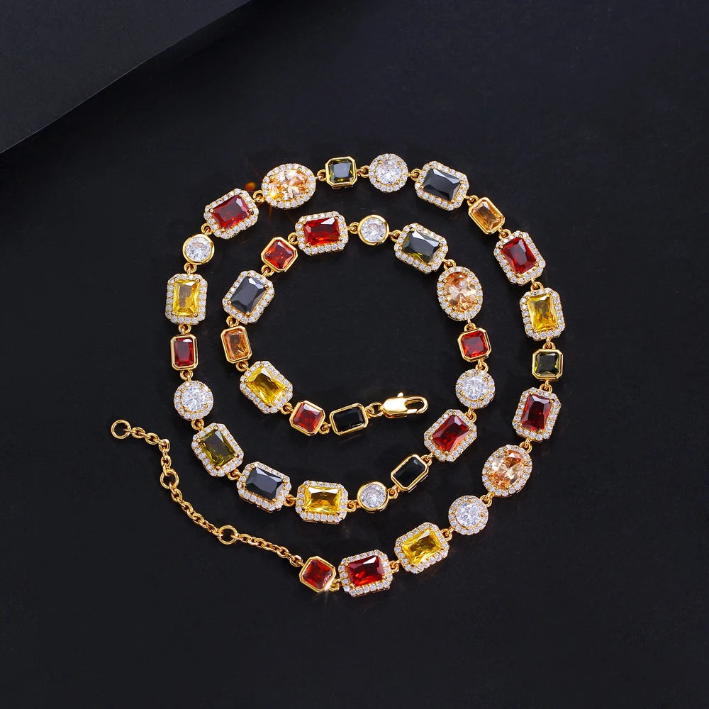 Vibrant Multi Color Cubic Zirconia Irregular Chain Necklace for Women Daily Party Engagement Jewelry Accessory - EUFASHIONBAGS