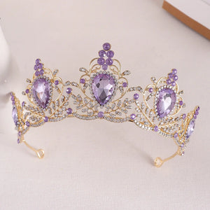 Purple Crystal Bride Wedding Crown Baroque Headdress Bridal Tiaras Crowns Women Headwear Party Wedding Hair Jewelry Accessories