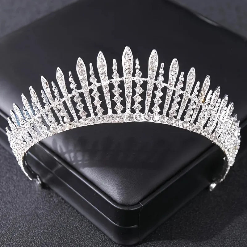 Luxury Silver Color Crystal Pearls Bridal Tiaras Crown Baroque Rhinestone Pageant Diadem Bride Headband Wedding Hair Accessories - EUFASHIONBAGS