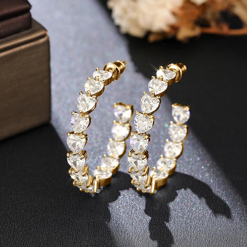 Heart Cubic Zirconia Hoop Earrings for Women Luxury Promise Circle Rings Fashion Versatile Female Earrings Love Jewelry - EUFASHIONBAGS