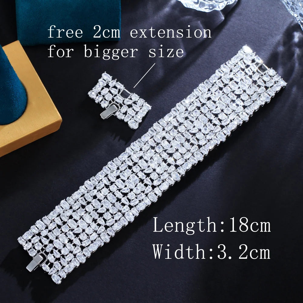 Top Grade Glamorous Cubic Zirconia Pave Statement Chunky Luxury Big Wide Women Wedding Bridal Party Bracelets - EUFASHIONBAGS