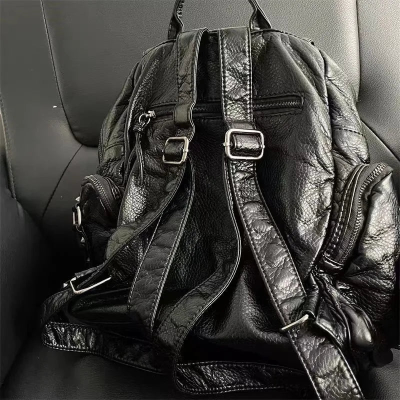 Vintage Cross Y2k Backpack Women Retro Gothic Pu Leather Casual Black Backpacks Large Capacity Mochila - EUFASHIONBAGS