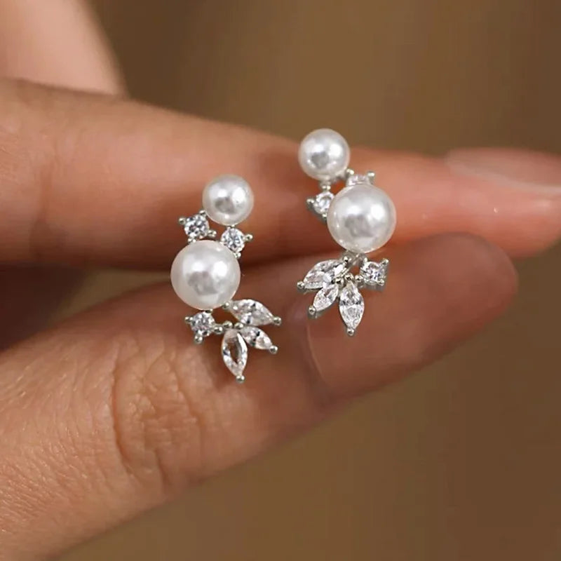 New Exquisite Women's Stud Earrings with Imitation Pearls Temperament Elegant Bridal Wedding Earrings Gift Trendy Jewelry - EUFASHIONBAGS