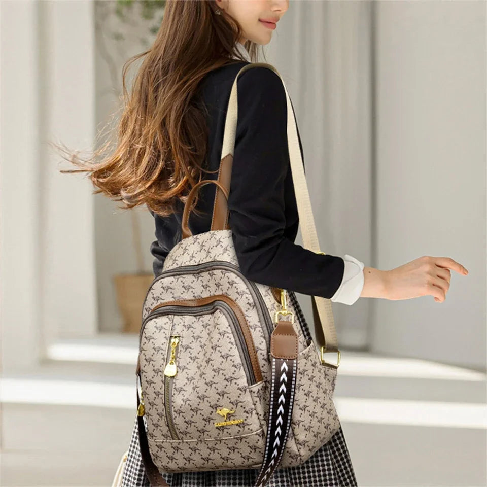 Soft Leather Backpack For Women Fashion Print Back Pack Travel School Bag Rucksack Luxury Large Backpack