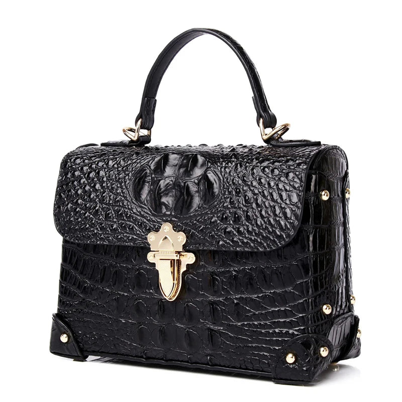 New Superior Cowhide Genuine Leather Women Handbags Embossed Crocodile pattern Fashion Luxury Lether tote Bag for women