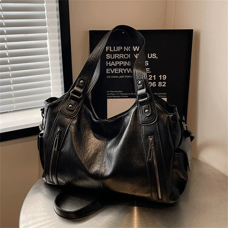 Two Layer Large Shopping Bag Women's Handbag High Quality Soft Leather Tote Bags Fashion Retro Female Shoulder Bolsas - EUFASHIONBAGS