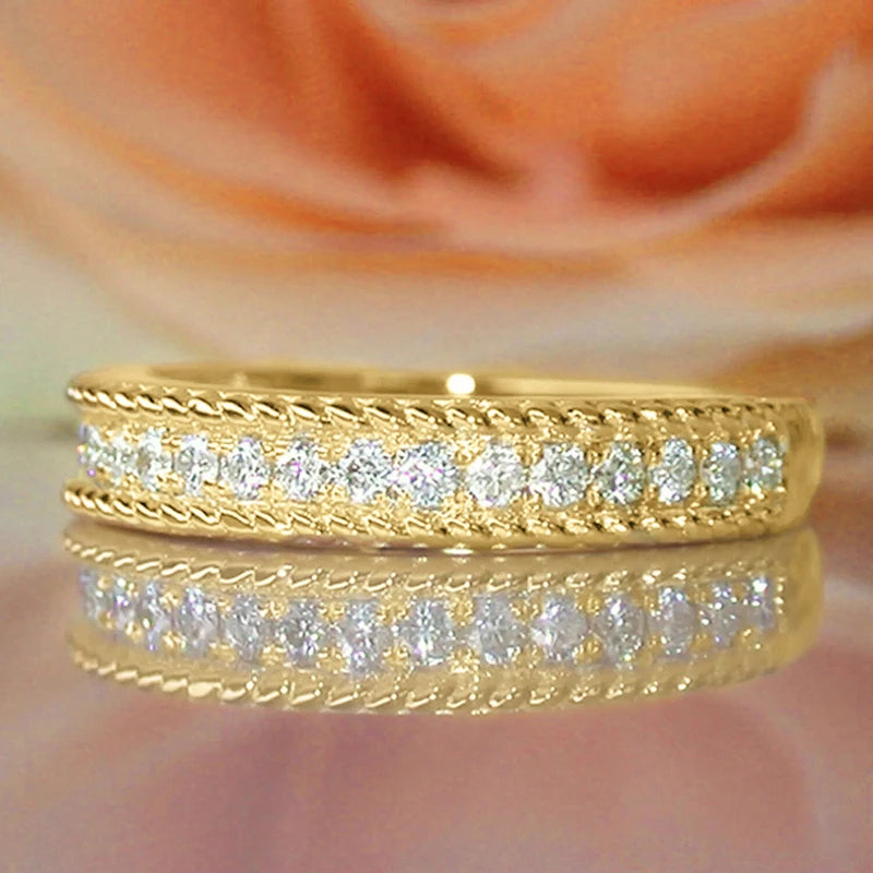 Stylish Gold Color Finger Ring Lady Luxury Engagement Jewelry with Brilliant Zirconia Fashion Wedding Band Accessories - EUFASHIONBAGS