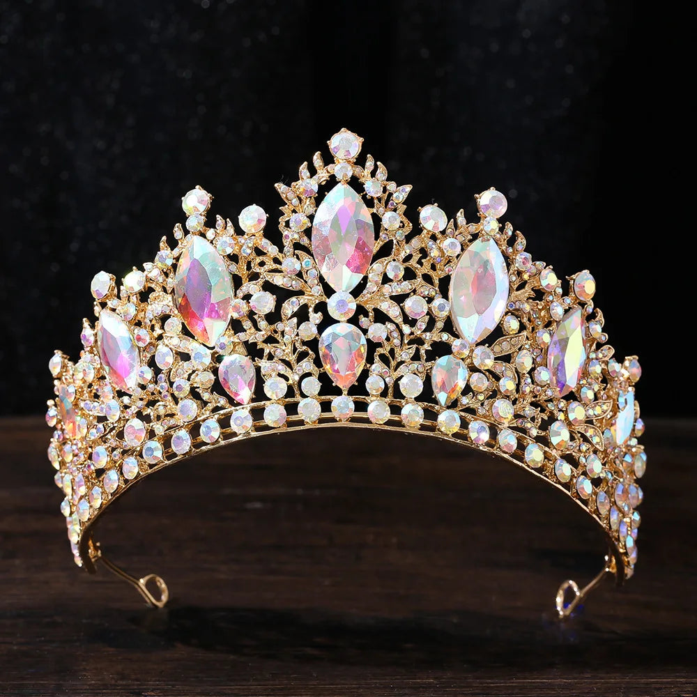 Baroque Luxury Queen Large Crystal AB Tiaras Crowns Bridal Women Girls Wedding Diadem Headband Princess Party Hair Dress Jewelry - EUFASHIONBAGS