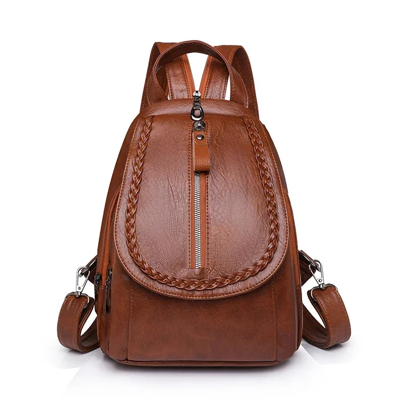 Women Leather Backpacks Zipper Chest Bag Sac a Dos Travel Back Pack Bagpack Mochilas School Bags for Teenage Girls - EUFASHIONBAGS