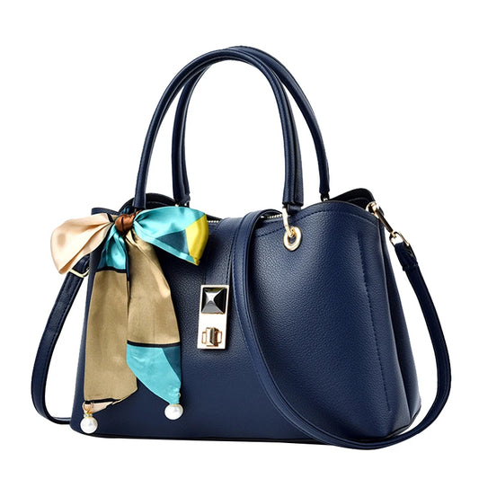 Fashion Women's Tote Bag New Luxury Designer PU Leather Women Shoulder Crossobdy Bags Silk Scarf Bow Handbag