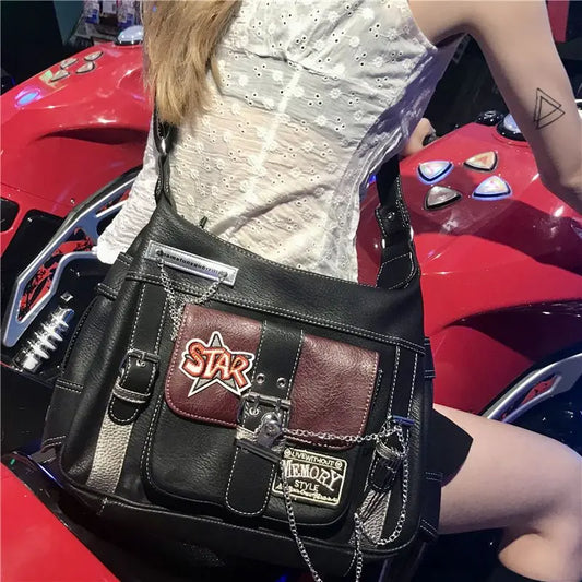 Vintage Women Messenger Bag Fashion Y2K Chains Bolso Mujer New Subculture Punk Aesthetic Crossbody Shoulder Bags Femme