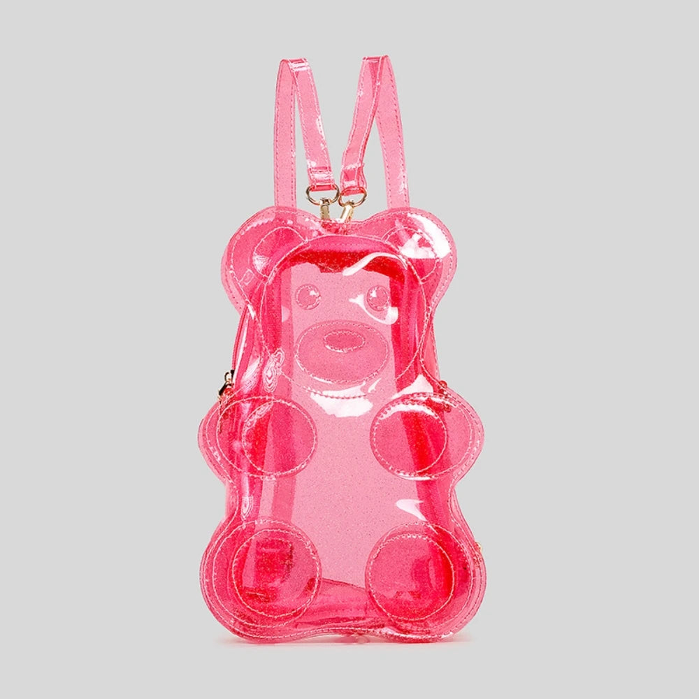 Adult Cute Mini Transparent Teddy Bear Gummy Backpack Ladies Versatile PVC Jelly Shoulder Bag Women's Cartoon Candy Phone Bag - EUFASHIONBAGS