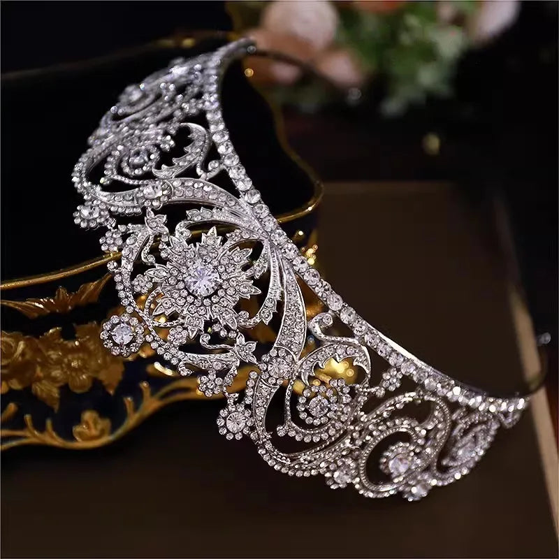 Baroque Princess Queen Cubic Zircon Bridal Crown Headwear Crystal Tiaras For Women Wedding Crowns Hair Dress Accessories Jewelry - EUFASHIONBAGS