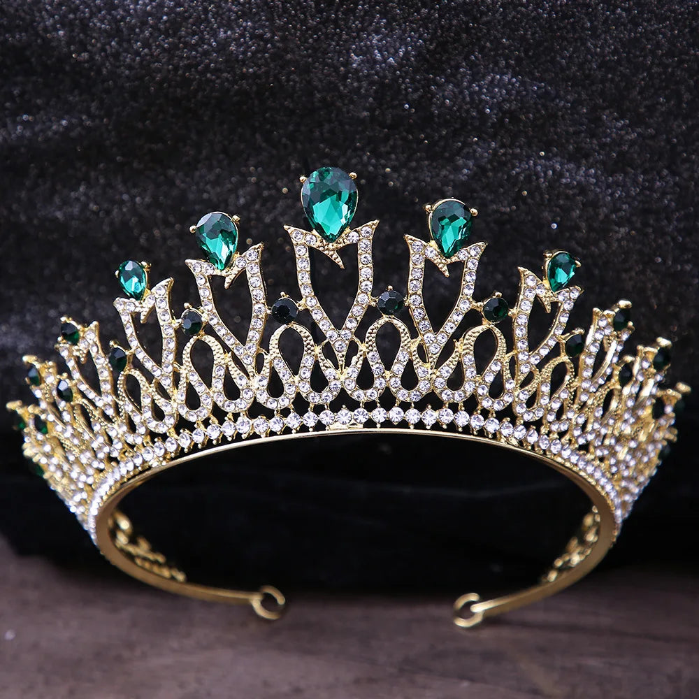 Luxury Green Color Crystal Wedding Crown Bridal Hair Accessories Women Baroque Crown Rhinestones Tiaras Bride Queen Party Crowns - EUFASHIONBAGS