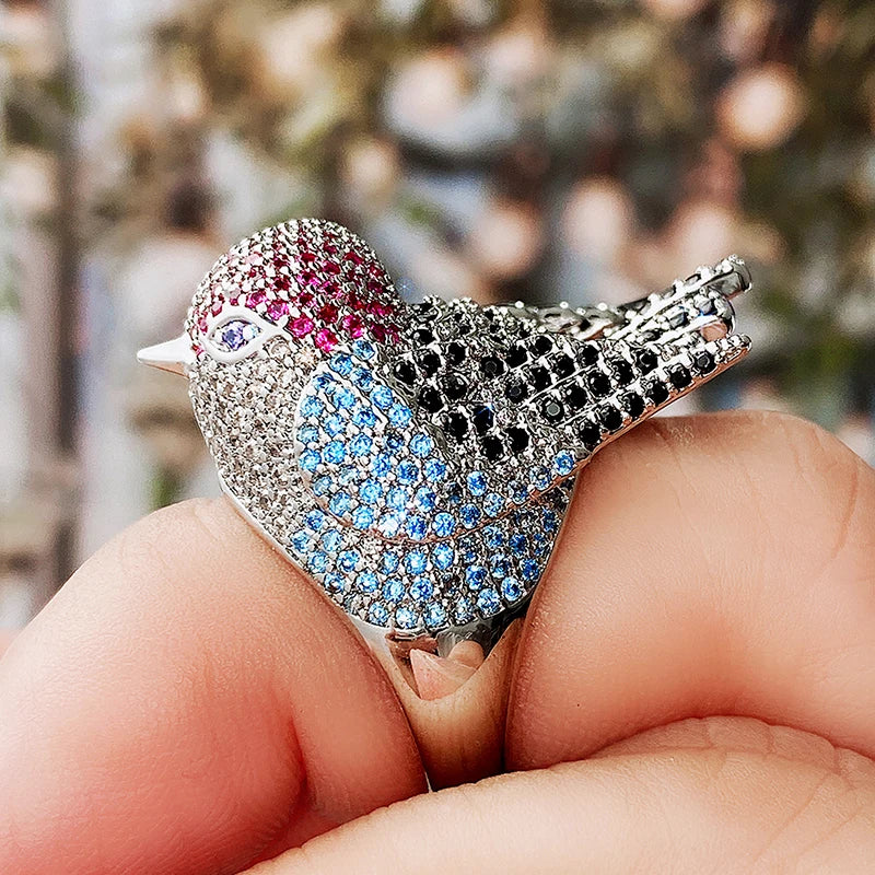 Rainbow Bird Rings for Women Hyperbole Female Finger Accessories Party Special-interested Girl Gift BlingTrendy Jewelry - EUFASHIONBAGS