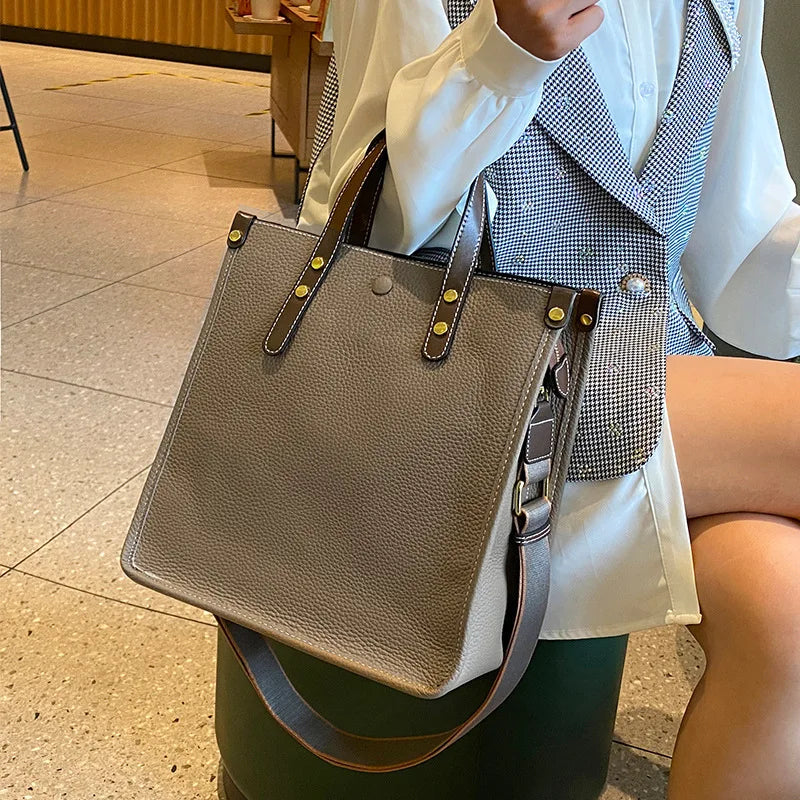 Genuine Leather Women's Bag New Large Women Shoulder Bags High Quality Cowhide Rectangle Female Handbags