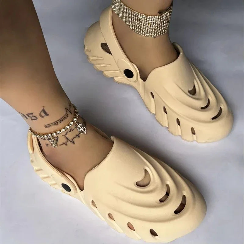 Openwork Slippers Women's Sandals Casual Hole Shoes Couple Plus Size 44 45 Breathable Beach Flip-flops Flat Summer Women Shoes