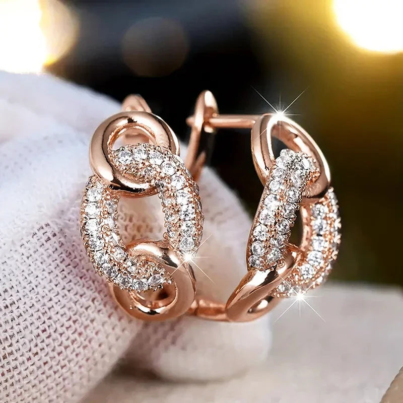 Trendy Chain Link Design Hoop Earrings Dazzling Cubic Zirconia Piercing Accessories Women Charms Delicate Wedding Jewelry - EUFASHIONBAGS