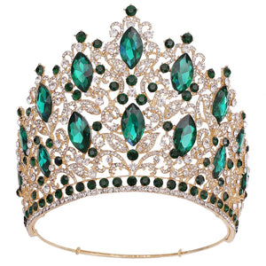 Gorgeous Green Crystal Tiara Round Crown 14cm Height Bridal Headwear Pageant Headdress Party Elegant Diadem Wedding Hair jewelry