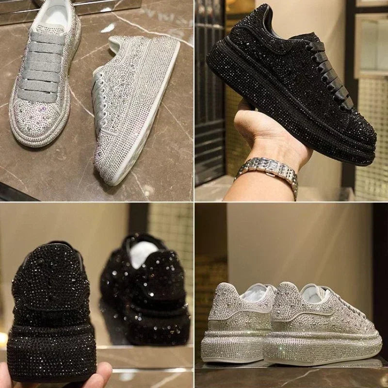 Glitter Rhinestone Luxury Platform Sneakers Shoes Women Comfort Thick Bottom Casual Footwear Female Diamond Designer Shoes Women