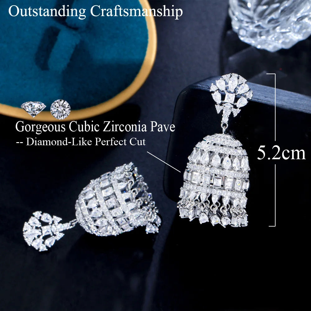 Exquisite Dangling Drop Chunky Cubic Zirconia Statement Luxury Long Chandelier Bridal Wedding Earring for Women - EUFASHIONBAGS