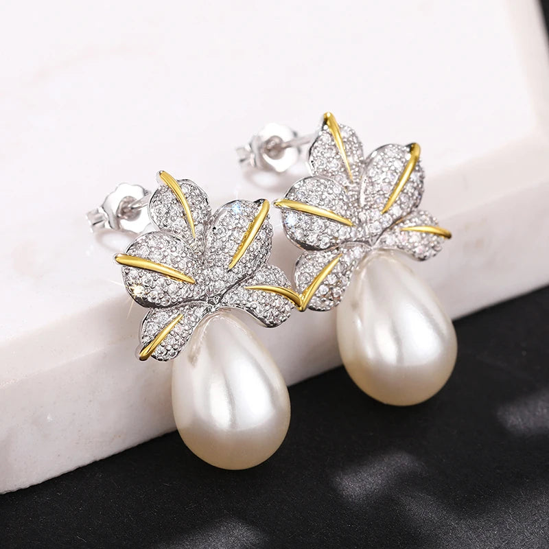 Aesthetic Flower Imitation Pearl Drop Earrings Temperament Women's Accessories for Wedding Party Luxury Trendy Jewelry - EUFASHIONBAGS