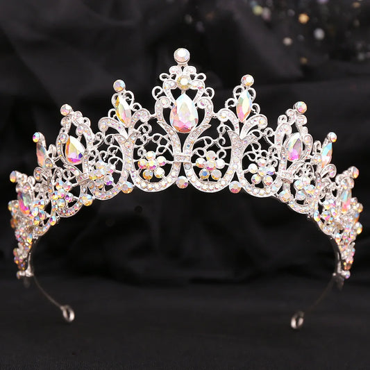 Luxury AB Color Crystal Leaf Bride Queen Crown Princess Headwear Rhinestone Diadem Wedding Hair Jewelry Bridal Tiaras Headpieces - EUFASHIONBAGS