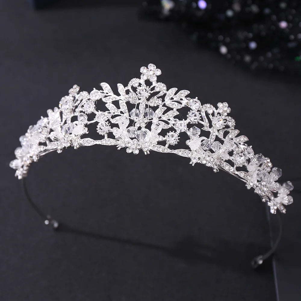 Baroque Luxury Handmade Crystal Beads Flowers Bridal Tiaras Crown Rhinestone Pageant Diadem cz Headband Wedding Hair Accessories