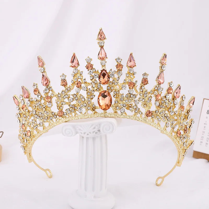 Baroque Retro Bronze Violet Crystal Bridal Tiaras Crown Rhinestone Pageant Diadem Veil Tiara Headbands Wedding Hair Accessories - EUFASHIONBAGS