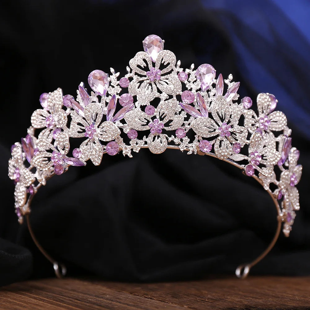 New Exquisite Butterfly Floral AB Color Crystal Crown Rhinestone Princess Pageant Diadem Wedding Hair Accessories Tiaras Jewelry - EUFASHIONBAGS