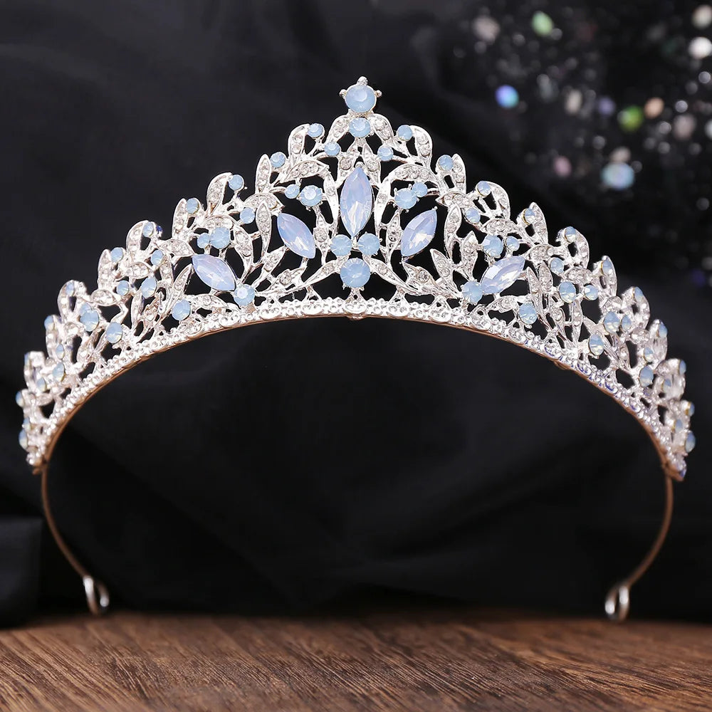 Different Style Silver Color Blue Opal Crystal Bridal Tiaras Crown Rhinestone Pageant Prom Diadem Wedding Hair Dress Accessories - EUFASHIONBAGS