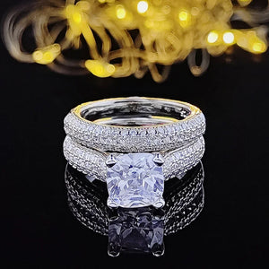 Luxury Cushion Wedding Ring Set for Women Valentine's Day gift n06