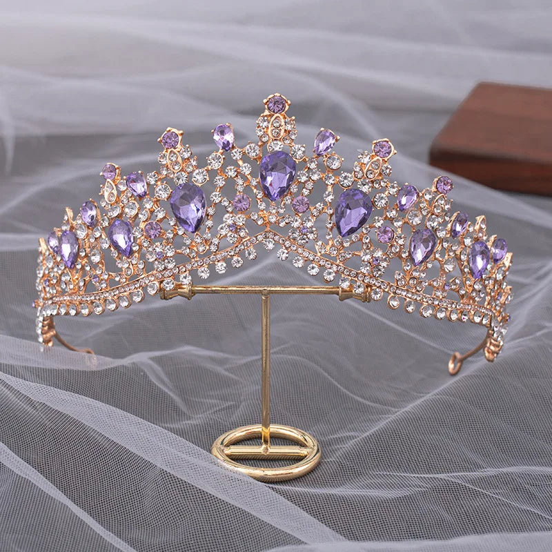 Luxury Forest Pink Blue Opal Crystal Bridal Tiaras Royal Queen Crown Rhinestone Pageant Diadem Wedding Hair Costume Accessories - EUFASHIONBAGS