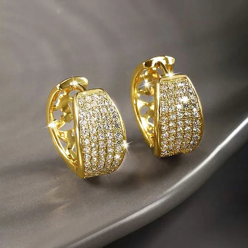 Hoop Earrings Gold Color Bridal Wedding Earrings AA Cubic Zirconia New Fashion Jewelry for Women Drop Shipping - EUFASHIONBAGS