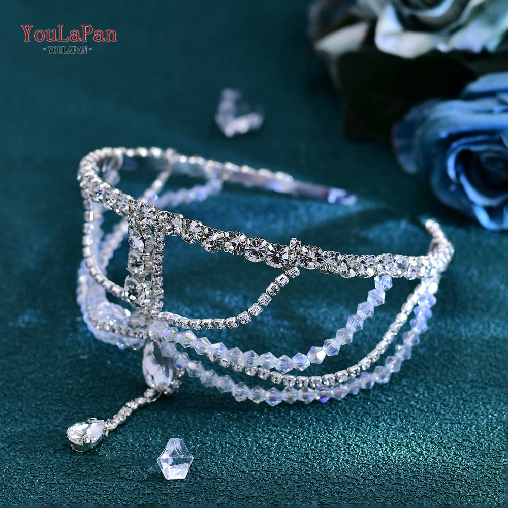 Shiny Cristal Rhinestone Chain Bride Headband Women Headwear Ornaments for Braids Banquet Event Tiara HP665 - EUFASHIONBAGS