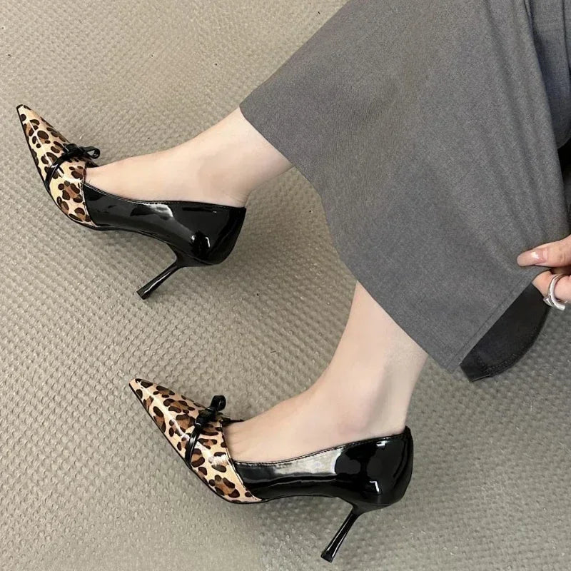 Leopard Sexy Pointed Toe Pumps Women Butterfly Elegant Brand Party Dress Shoes Female Shallow Designer Thin High Heels Women