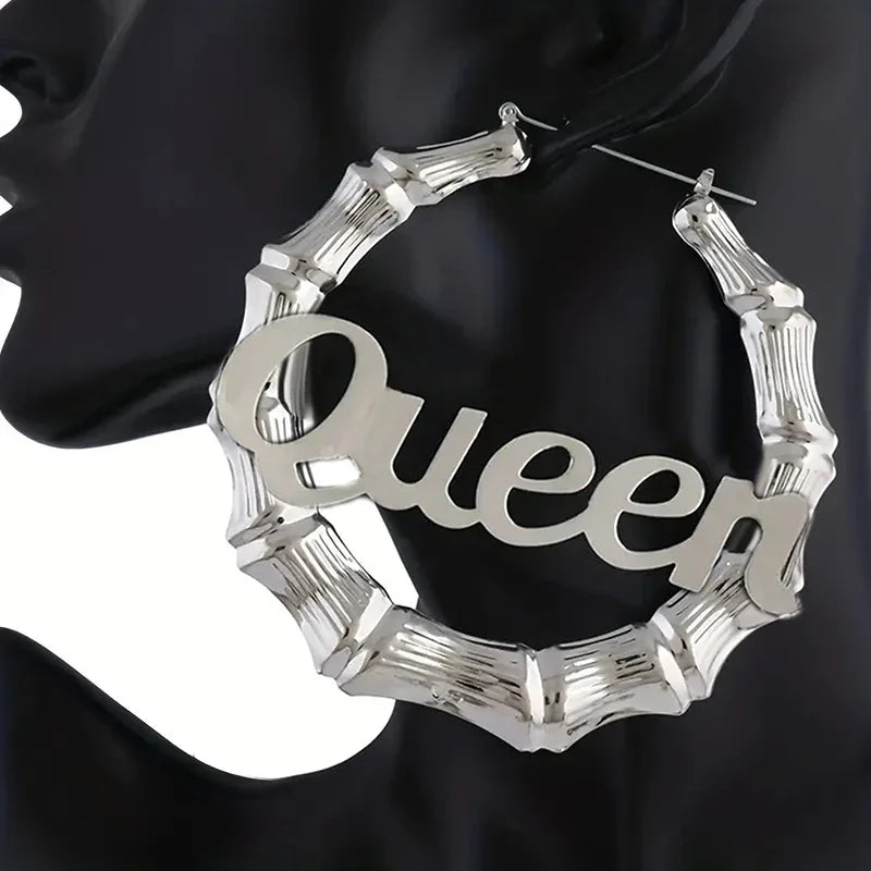 Hyperbole Queen Big Hoop Earrings for Women Hip Hop Rock Girl Personality Earrings Y2K Accessories Cocktail Party Jewelry - EUFASHIONBAGS