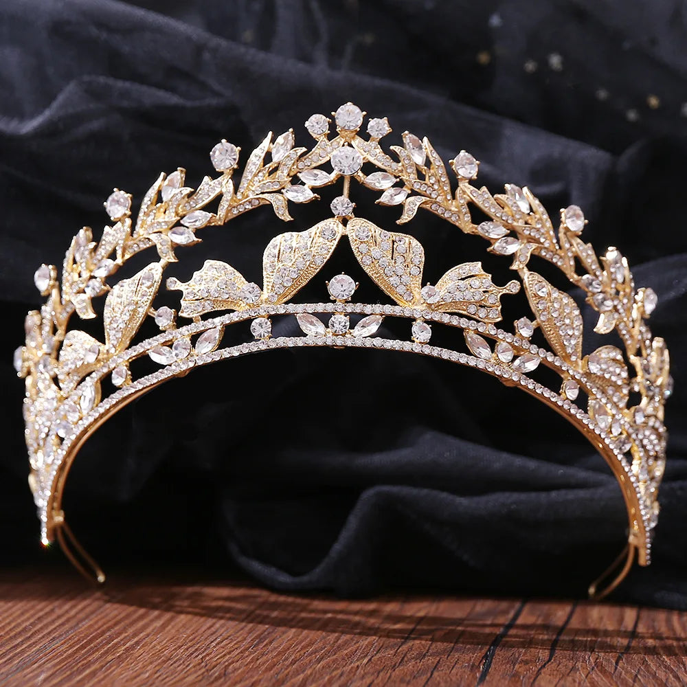 Exquisite Forest Butterfly Floral Leaf Crystal Crowns Rhinestone Princess Pageant Diadem Wedding Hair Accessories Tiaras Jewelry - EUFASHIONBAGS