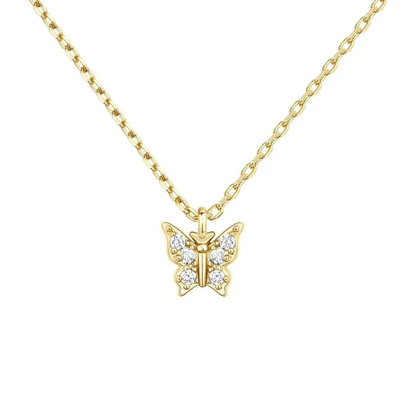 Dainty Gold Color/Silver Color Pendant Necklace Lady Delicate Butterfly Jewelry with Shiny CZ Chic Insect Accessories